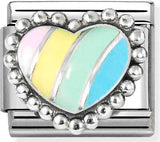 330204/37 Classic ,steel, enamel ,925 sterling silver multicolour striped heart