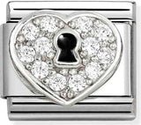 330328/09 Classic steel, Cz , 925  silver CZ Heart with Keyhole Lock