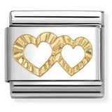 030149/64 Classic SYMBOLS steel and 18k gold Diamond double hearts profile