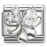 330322/12 CL SYMBOLS steel, Cz and 925 sterling silver RICH (12_WHITE clover)