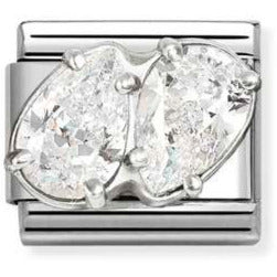 330329/09 CL steel, CZ and 925 sterling silver WHITE double drops