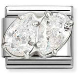330329/09 CL steel, CZ and 925 sterling silver WHITE double drops