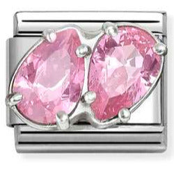 330329/10 CL steel, CZ and 925 sterling silver PINK double drops