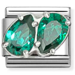 330329/12CL steel, CZ and 925 sterling silver GREEN double drops