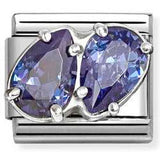 330329/13 CL steel, CZ and 925 sterling silver BLUE double drops