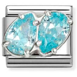 330329/16 CL steel, CZ and 925 sterling silver LIGHT BLUE double drops
