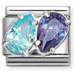 330329/18 CL steel, CZ and 925 sterling silver LIGHT BLUE-BLUE double drops