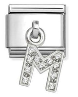 331818/13 Classic CHARMS LETTERS CZ steel & sterling silver M