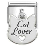 331811/14 Classic ENGRAVED CHARMS (IC) in steel and 925 sterling silver Cat lover face