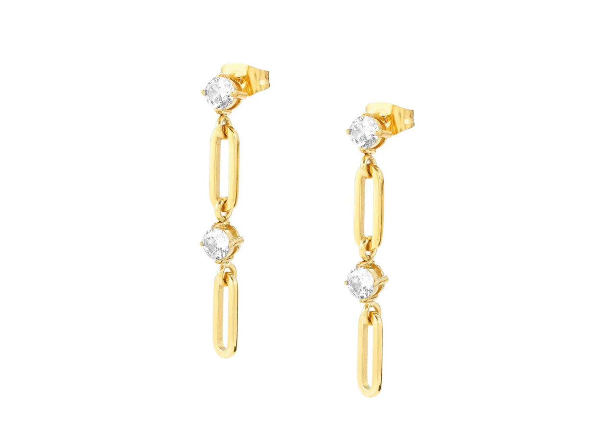029404/012 NOMINATION CHAINS OF STYLE DROP EARRINGS IN GOLD PVD & WHITE CZ