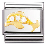 030306/27Classic S/Steel,Bopnded Yellow Gold,CZ,White dolphin