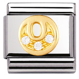030301/15 Classic LETTER O S/steel,Bonded Yellow Gold CZ