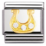 030310/23 Classic,S/Steel.Bonded Yellow Gold,CZ.WHITE horseshoe