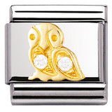 030303/01  Classic S/steel, Bonded Yellow Gold CZ  White owl