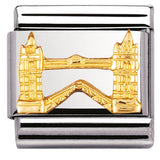 030144/04 Classic RELIEF SYMBOLS (UK) in stainless steel with bonded yellow gold Tower Bridge