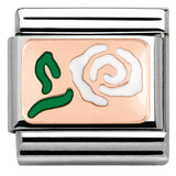 430201/09 Classic PLATES,S/steel, Bonded Rose Gold, enamel White Rose