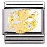 Classic ZODIAC S/Steel,Bonded Yellow Gold, CZ,   Pisces