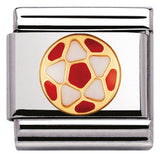 030204/38 Classic ITALIAN FOOTBALL,S/Steel,enamel,bonded yellow gold Red & White