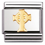 030119/01  Classic CELTIC,S/steel,bonded yellow gold Celtic Cross