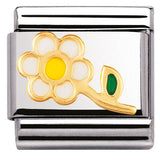030214/05 Classic,S/steel,enamel,bonded yellow gold WHITE flower with stem