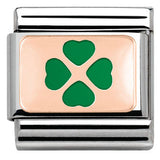 430201/08  Classic PLATES S/Steel, Bonded Rose Gold,enamel Green Four-Leaf Clover