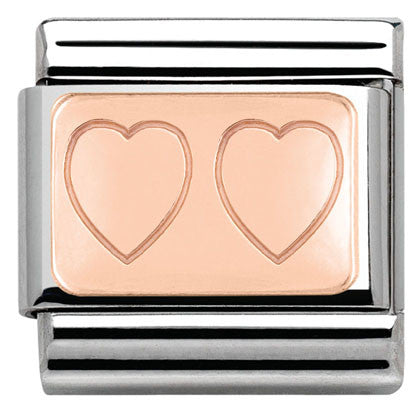 430101/15 Classic PLATES S/steel,Bonded Rose Gold Double Heart