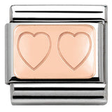 430101/15 Classic PLATES S/steel,Bonded Rose Gold Double Heart