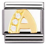 030301/01 Classic LETTER A ,S/Steel,Bonded Yellow Gold,CZ