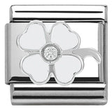 330305/14 CLASSIC Silver & enamel,1 CZ,925 silver White clover