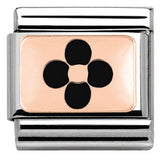 430201/12 Classic PLATES S/steel, Bonded Rose Gold,enamel  Black Flower