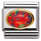 030502/08 Classic oval hard stones,S/Steel,Bonded Yellow Gold RED OPAL