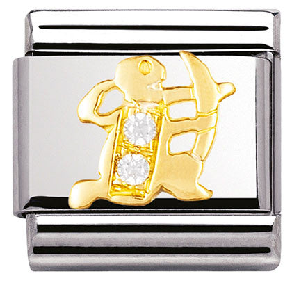Classic ZODIAC, S/Steel,Bonded Yellow Gold, CZ,  Sagittarius