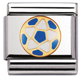030204/13 Classic Sport Blue  White football,with enamel and bonded yellow gold