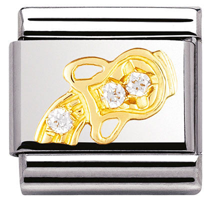 Classic ZODIAC,S/Steel,Bonded Yellow Gold, CZ,  Aquarius