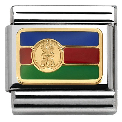 030238/04 Classic OCEANIA FLAG ,S/steel,enamel,bonded yellow gold New Caledonia
