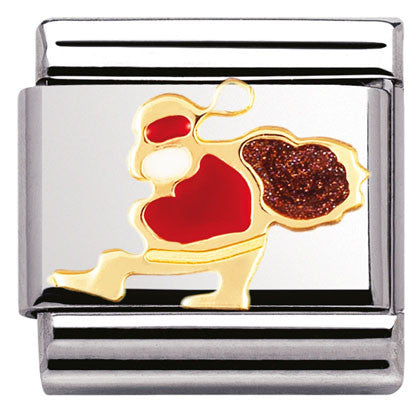 030225/10 Classic,S/steel,enamel,bonded yellow gold Santa Claus with sack