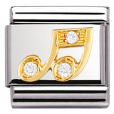 030308/18 Classic .S/steel, Bonded Yellow Gold,CZ,,White Musical note