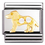 030305/21  Classic,S/Steel. Bonded Yellow gold,CZ, White Dog