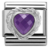 330603/001 CL HEART FACETED CZ,S/Steel,925 silver twisted setting purple