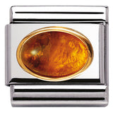 030502/01 Classic oval hard stones, s/steel,Bonded Yellow Gold AMBER