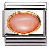 030502/10 Classic oval hard stones,S/Steel,Bonded Yellow Gold PINK CORAL