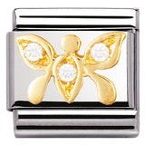 030303/11 Classic ,S/Steel Bonded Yellow Gold,CZ, WHITE butterfly