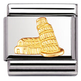 030123/09  Classic RELIEF MONUMENT,S/Steel,bonded yellow gold Tower of Pisa 09 (Italy)