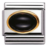 030502/02 Classic oval hard stones,s/steel,Bonded Yellow GoldBLACK AGATE