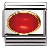 030502/11 Classic oval hard stones,S/Steel,Bonded Yellow Gold RED CORAL