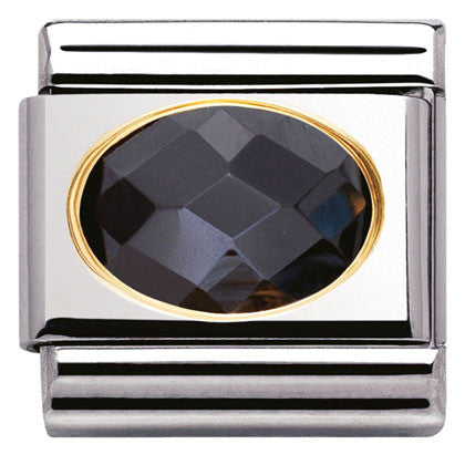 030601/011 Classic FACETED CZ Black  S/Steel, Bonded Yellow Gold