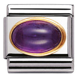 030504/02 Classic OVAL SEMIPRECIOUS STONES,S/Steel,Bonded Yellow Gold AMETHYST